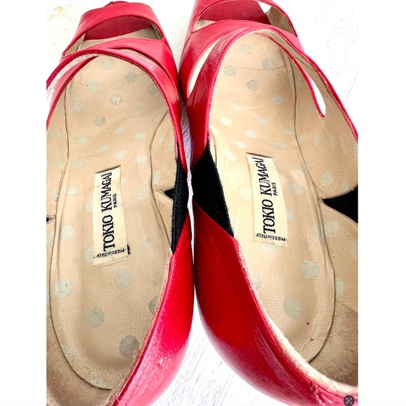 Vintage TOKIO KUMAGAI Red/ Black Leather Pumps Made In Italy - 39 1/2 - Picture 9 of 13
